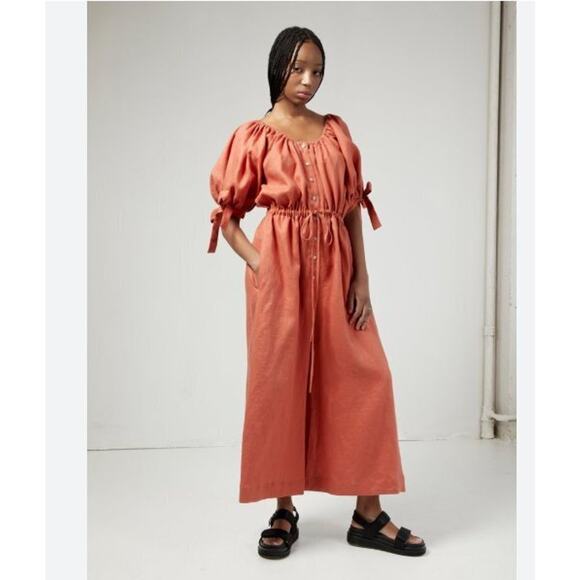 ELIZA FAULKNER Sz XS/S Burnt Orange Terracotta Linen Jumpsuit - Picture 1 of 10